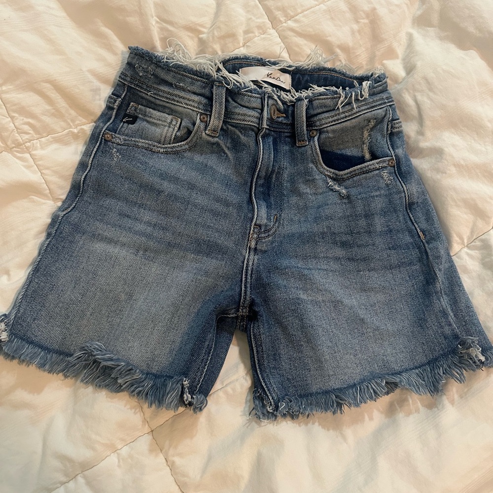 KanCan Long Frayed Blue Denim Shorts